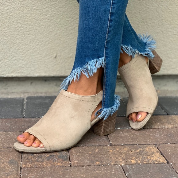 Franco Sarto Shoes - Distressed Leather Kitten Heel Peep Toe Sandal